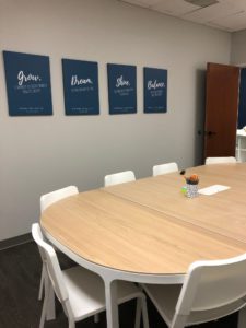 a large table in a meeting room